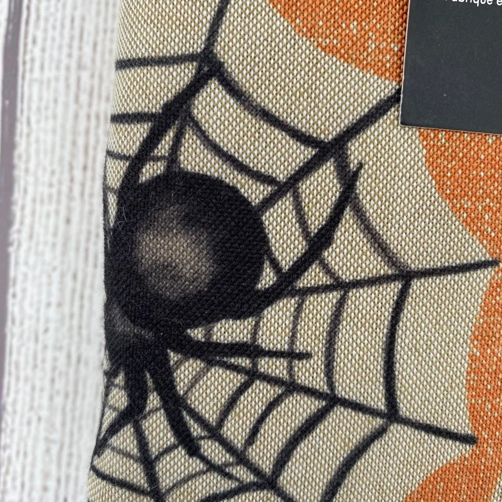 Tahari Home Tablecloth Halloween 60x120 Oblong Beige Orange Spider Web Metallic